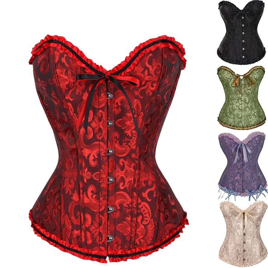 Femme Floral Lace Tops Satin Lingerie Corset